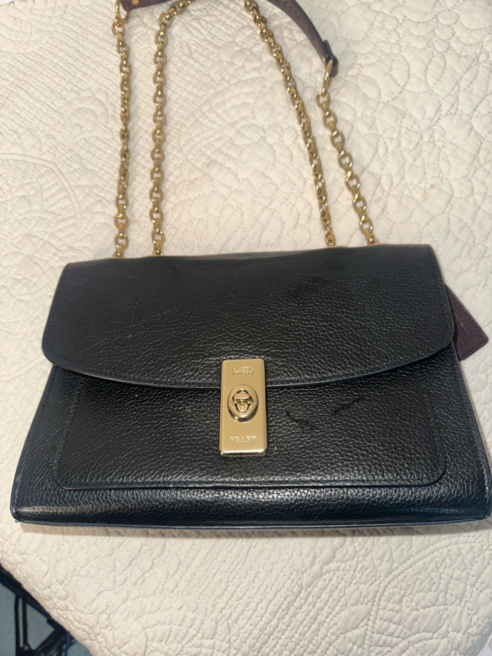 Black Leather‎ Shoulder Bag with Gold Hardware